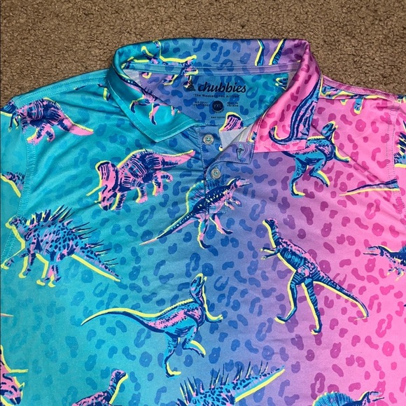 Chubbies Dino Delight Short Sleeve Performance Polo Shirt Turquoise / Aqua XL - Picture 4 of 8
